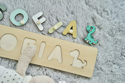Personalized Wooden Dinosaur Name Puzzle – Fun & Educational Toy for