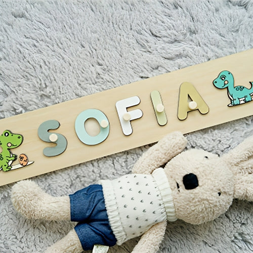 Personalized Wooden Dinosaur Name Puzzle – Fun & Educational Toy for