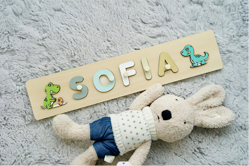 Personalized Wooden Dinosaur Name Puzzle – Fun & Educational Toy for