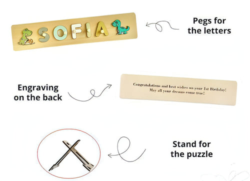 Personalized Wooden Dinosaur Name Puzzle – Fun & Educational Toy for